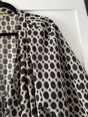 Daniel Rainn Black and Cream Polka Dot Geometric Drape Cardigan